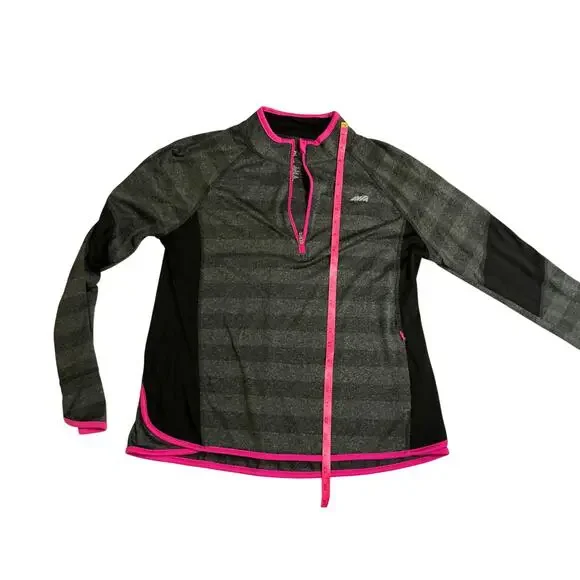 Avia Women’s Gray Striped Long Sleeve Quarter-Zip Pullover Top Size Large - Picture 10 of 11